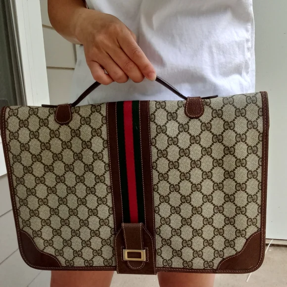 Authentic Vintage Gucci GG Monogram Supreme Sherry Web Ophidia Portfolio Laptop - Picture 1 of 11